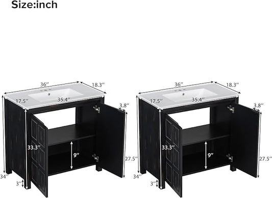 72" Bathroom Vanity Set with Double Vanities (Separate), Double Ceramic Sinks, Soft-Close Doors & Adjustable Shelf, Storage Cabinet for Stylish Bathroom Organization, Espresso