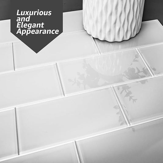 Art3d 4 Sq Ft Glass Backsplash Tiles, 32-Piece Glass Peel and Stick for Kitchen or Bathroom, 3" x 6" Subway White Backsplash Tiles