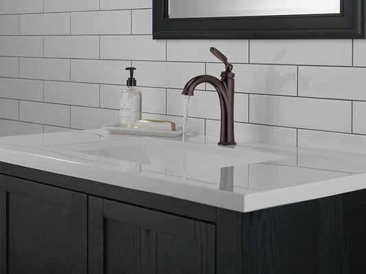 Delta Woodhurst Oil Rubbed Bronze Bathroom Faucet 1 Hole, Single Hole Bathroom Sink Faucet for Vanity, Metal Push-Pop Drain Assembly, Venetian Bronze 532-RBMPU-DST
