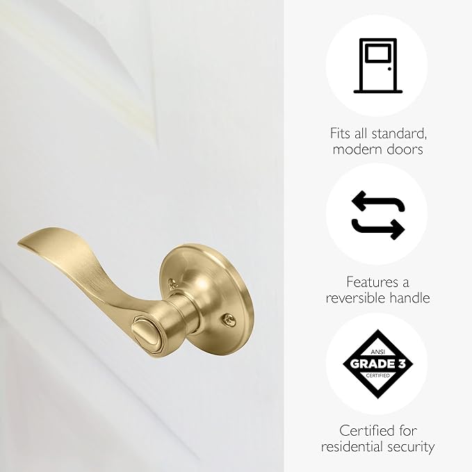 Design House Springdale Privacy Door Lever, Satin Brass | Surface, Transitional, Brass, Hardware, 728907