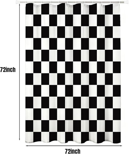 Checkered Shower Curtain, Classic Minimalist Black and White Checkerboard Design, Waterproof Polyester Fabric Shower Curtains Sets with Hooks for Bathroom 72x72 Inches