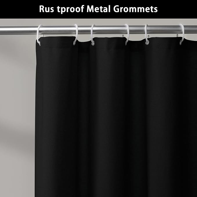 Farmhouse Shower Curtain Button Black-Black Stripe 72" W x 84" L | Farmhouse Style, Chic Button, Striped, Linen Fabric, Rustic, Country, Natural Look, Washable, for Bathroom Bathtub