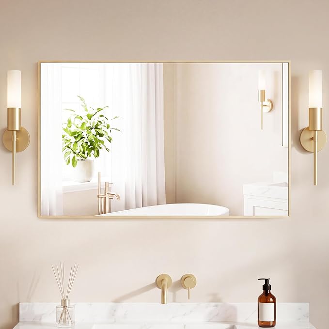 DUMOS 24"x40" Wall Mirror, Bathroom Mirrors for Over Sink, Gold | Tempered Glass & Anti Rust Metal Frame, Decor for Entryway, Living Room, Bathroom, Vanity