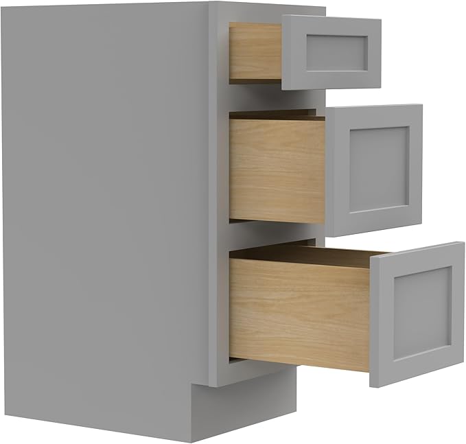 Vanity Art 12 Inch Bathroom Vanity Small Base Cabinet with 3 Soft Closing Shaker Drawers, Strudy Floor Mount Cabinets for Storage Shaving, Washroom Accessories, VA4012-3G