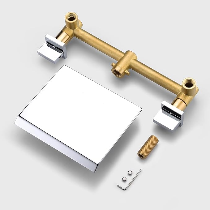 SUMERAIN Wall Mount Bathtub Faucet Waterfall Tub Filler Faucet Two Handles High Flow Rate, Rough in Valve Included Chrome Finish