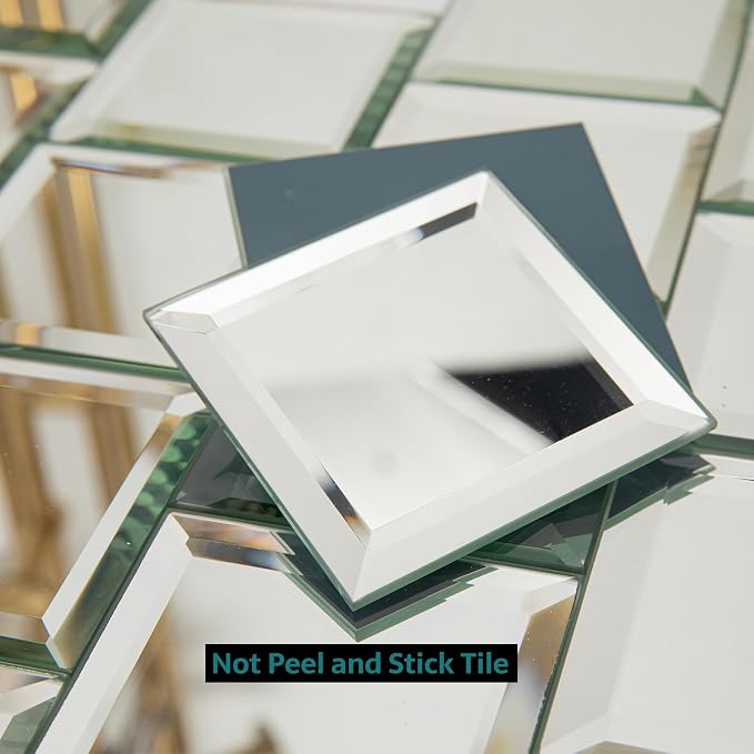 80 Pcs Beveled Mirror Tiles, 3 Inch Silver Square Mirror Glass Tiles for Kitchen Backsplash Bathroom Shower Wall, 5 SQ.FT