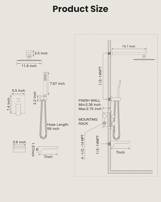 gotonovo Tub Shower Faucet Set with Valve 12'' Rain Head,Polished Chrome | Waterfall Tub Spout Shower System,Bathtub Faucet Set,SUS304 Rain Head with Handheld,Brass Valve Trim Kit,All Metal,Wall Mount