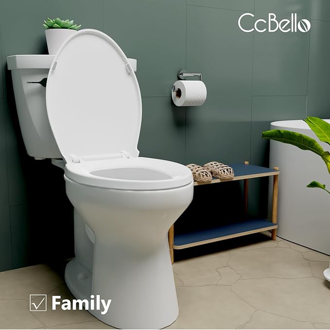 Soft Close Toilet Seat, Fit Elongated and Oval Toilets, Quick Release Hinges for Easy Clean, Two Mounting Options for Easy Installing, Heavy Duty, Never Loosen, White