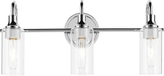 Kichler Kavi 23" 3-Light Vanity Light with Clear Glass in Chrome, Damp Rated, for Bathroom, Powder Room, Over a Mirror, (23" W x 10" H), 55211CH