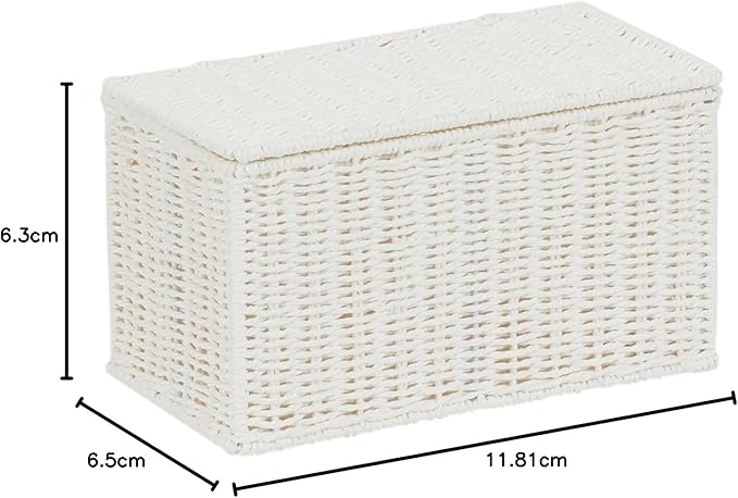 Household Essentials Small Handwoven Paper Rope Wicker Basket with Lid, White (Pack of 6)