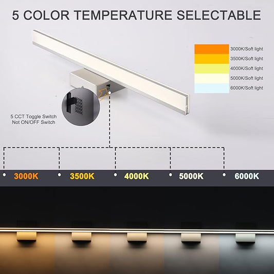 LED Modern Bathroom Light Fixtures 18W Brushed Nickel Vanity Lights Bar 5CCT Dimmable ixture Over Mirror Vanity Light for Bathroom Lighting 23.6 inch