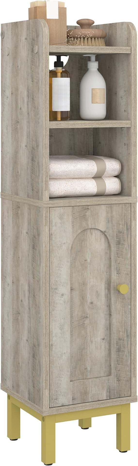 Hzuaneri Bathroom Storage Cabinet, Small Corner Floor Cabinet | Narrow Toilet Paper Holder, Bathroom Organizer with Adjustable Shelf, 2 Doors, for Small Spaces, Rustic Greige BC08205X