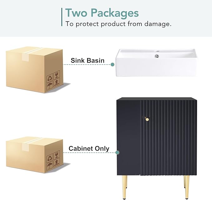 Merax 21.6 Inch Bathroom Vanity with Top Sink, Modern Small Bathroom Storage Cabinet with Left Side Storage, Solid Wood Frame Single Sink Bath Vanities, Black
