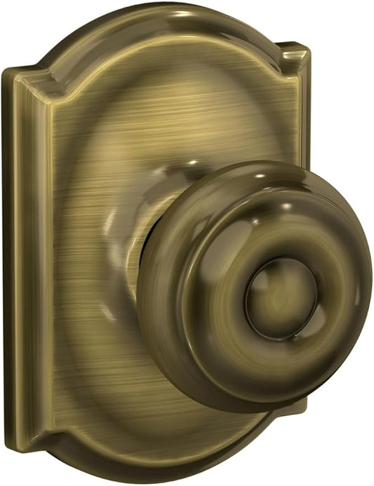 SCHLAGE F10 GEO 609 CAM Camelot Collection Georgian Passage Knob, Antique Brass