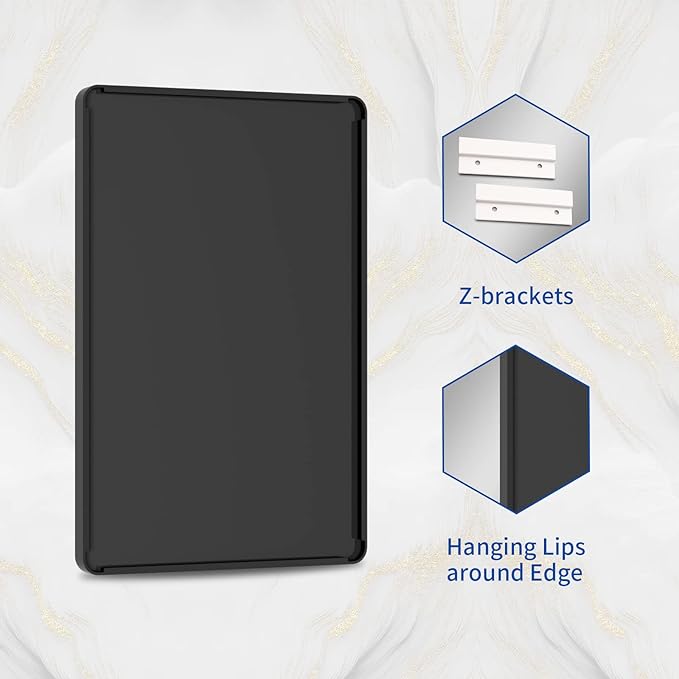 WEER Black Bathroom Mirror for Wall, 24X30 Inch Matte Black Mirror, Rectangular Black Metal Framed Vanity Mirror with Tempered Glass, Rounded Corner, Anti-Rust (Horizontal/Vertical)
