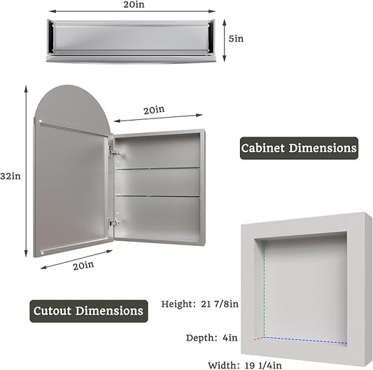 20x32 Bathroom Medicine Cabinet with Mirror,Aluminum Alloy Frame with Mirror Side Panels,Surface or Recessed Medicine Cabinet with Adjustable Shelves,Assembly Required,Hinge On The Left