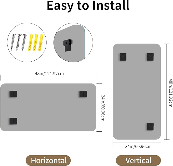 CILIBER Beveled Mirror, 24x48 Rectangle Bathroom Mirror Rounded Corner, 3mm Tempered Glass Frameless Vanity Mirror with Beveled Edge for Over Sink, Bedroom, Entryway, Vertical or Horizontal