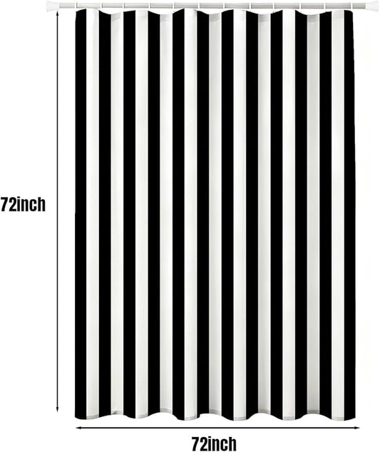 Striped Shower Curtain, Black and White Retro Pastel Striped Pattern, Waterproof Polyester Fabric Shower Curtains Sets with Hooks for Bathroom 72x72 Inches