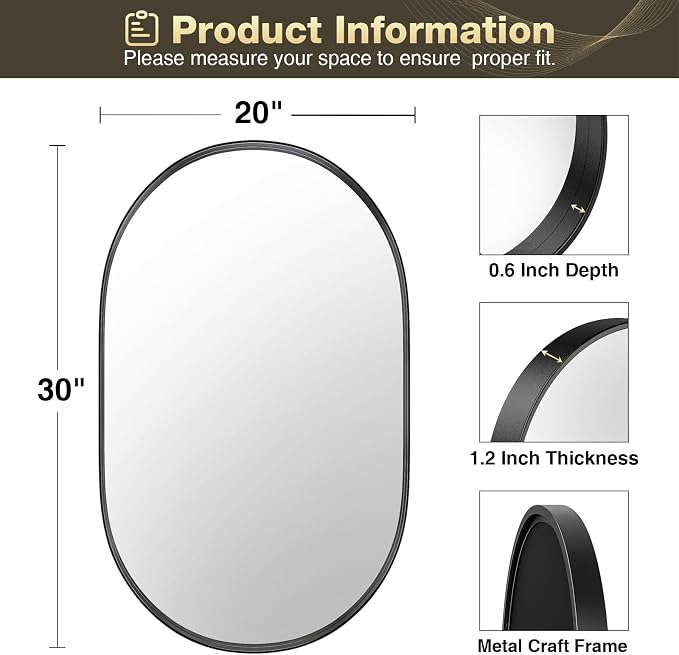 Brightify Silver Oval Mirror for Wall 20x30 Inch, Metal Framed Bathroom Vanity Silver Mirrors, Modern Pill Shape Mirror for Bedroom Living Room Wall Decorative Hang Vertical and Horizontal
