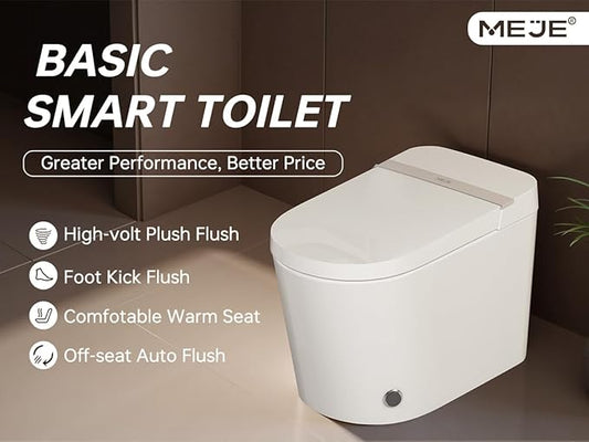 MEJE #A5 - Basic Smart Function Toilet with Built-in Heated Seat, Elongated Tankless Toilet with Auto Flushing, Foot Kick Flushing, Adjustable Seat Temperature, Flush Remote Control, Night Light