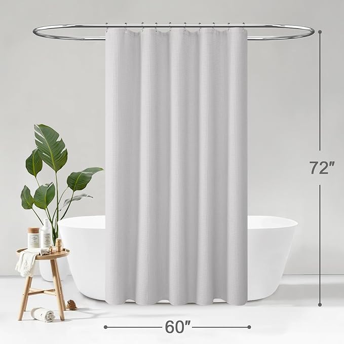 Stall Waffle Shower Curtain - Light Grey Cotton Fabric Texture Heavyweight Shower Curtains for Narrow Bathroom,Washable,60Wx72L