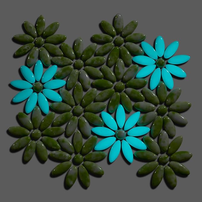 5 Sheets Green Flower Luminescent Mosaic Wall and Floor Tiles for Bathroom and Kitchen 12.2 * 12.6 Inches 1.07 sq.ft