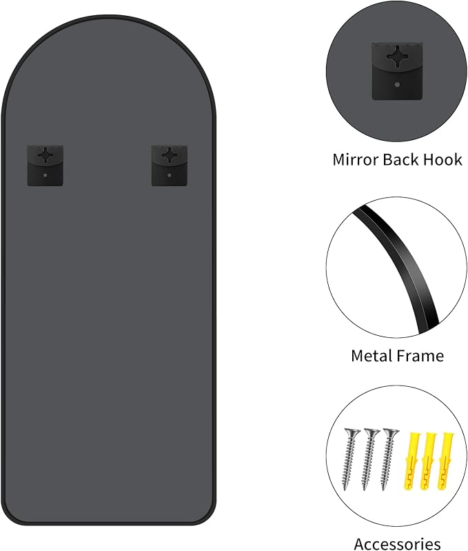 FORBATH Arched Mirror 24x48 Inch, Black Arched Mirror Wall Mounted Modern Black Aluminum Frame Decor Large for Dresser Bedroom Living Room Entryway, Hanging or Leaning Against Wall