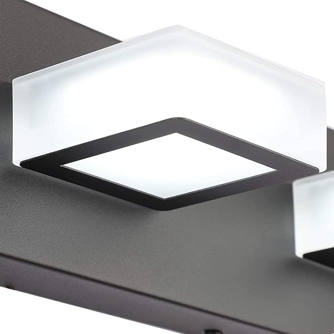 Ralbay Modern Vanity Light - 2 Light Acrylic Matte Black Bathroom Lighting Fixture with LED, Natural White Light (4500K)