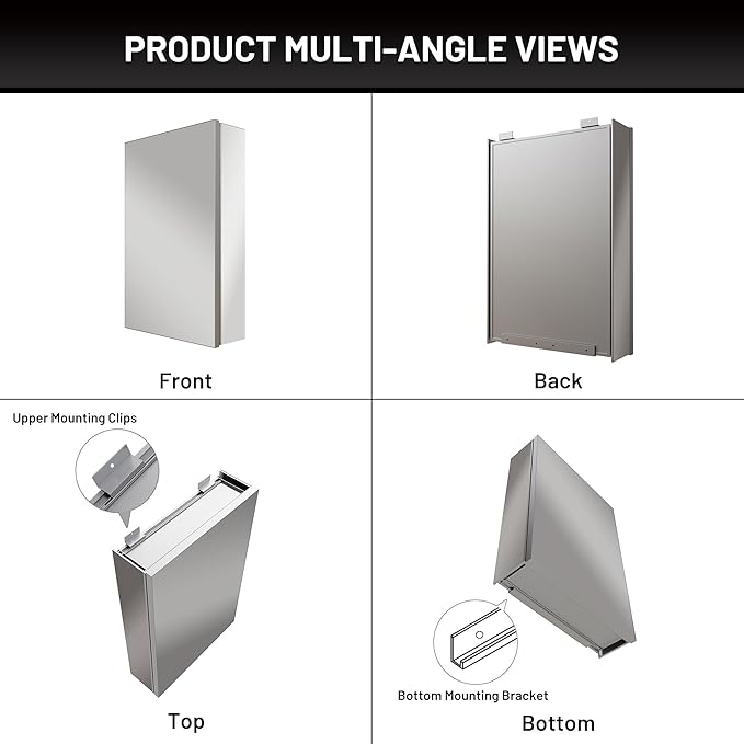 32 x 24 Medicine Cabinet Mirror for Bathroom,Assembly Required,Aluminum Alloy Frame,Surface-Mount Only,Mirrored Side Panel,Adjustable Shelves,Bathroom Medicine Cabinet with Mirror