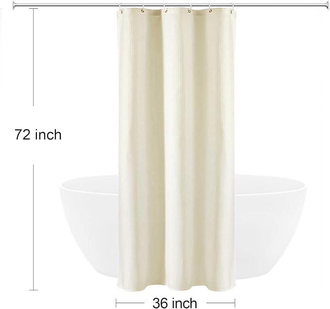 Small Stall 230GSM Ivory Shower Curtain, 36 x 72 | 230GSM Narrow Half Fabric Shower Curtain for Bathroom, Water Repellent, Machine Washable