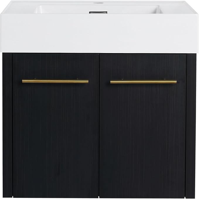 24 Inch Floating Bathroom Vanity,24" Bathroom Vanity with Sink,Modern Single Sink Bathroom Vanity Combo,Black Wall Mounted Cabinet Set