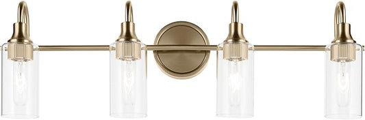 Kichler Kavi 31.5" 4-Light Vanity Light with Clear Glass in Champagne Bronze, Damp Rated, for Bathroom, Powder Room, Over a Mirror, (31.5" W x 10" H), 55212CPZ