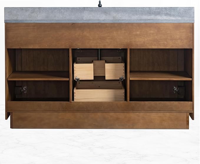 HOMEBEYOND 60" Bathroom Vanity with Single Sink & Ceramic Top, MDF Material Vanity Cabinet with Basin Combo, Soft-Closing Doors, Removable Shelf, Backsplash, Tan