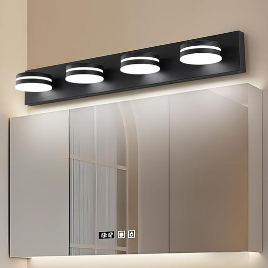 4-Light Bathroom Vanity Light, Matte Black Bathroom Light Fixtures Over Mirror,LED Vanity Lights with 360°Rotating Lamp Head(32in)