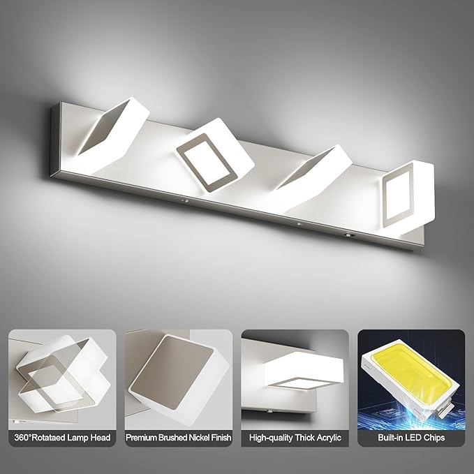 Ralbay 5 Color Temperature Brushed Nickel Vanity Lights for Bathroom Dimmable Acrylic Modern LED Bathroom Lighting Fixtures Brushed Nickel