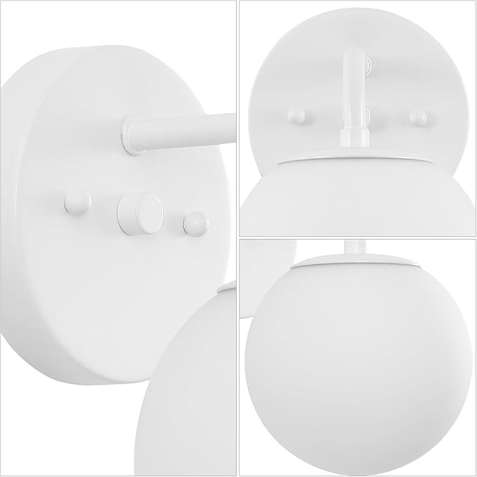JONATHAN Y Louis Parisian Globe 5.75" Vanity 1-Light, White | White Frosted Glass Shade, Midcentury Parisian Bistro Style, Metal Wall Lamp, Dimmable, Hardwired, LED Bulb Included