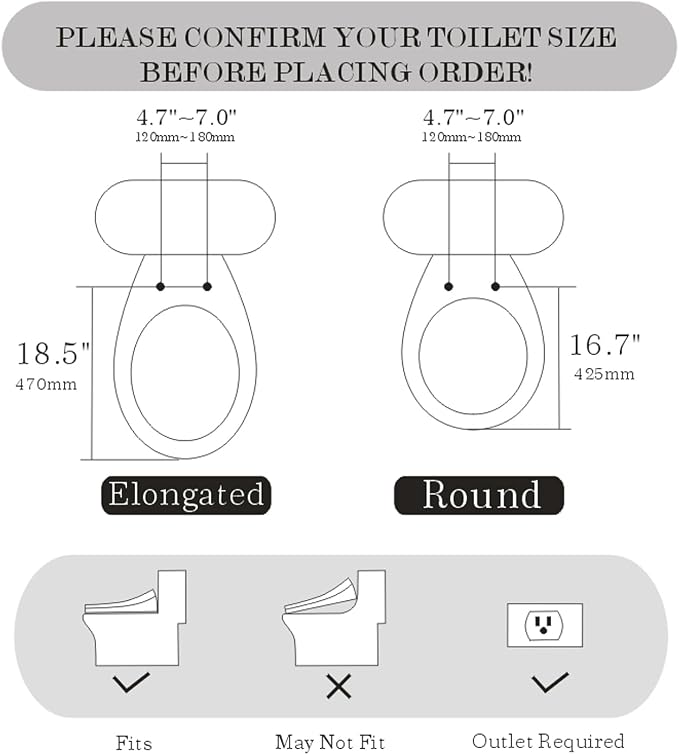WLJBIDET Toilet Seat Bidet with Warm Water and Drying, O50MR - Round | Dual-Position Control, Remote, Multiple Cleaning Modes, Adjustable Temperature, Soft Close Lid, LED Display, Nightlight