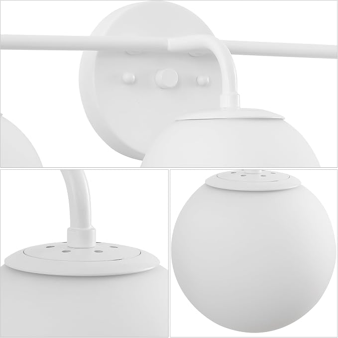 JONATHAN Y Louis Parisian Globe 25" Vanity 3-Light, White | White Frosted Glass Shade, Midcentury Parisian Bistro Style, Metal Wall Lamp, Dimmable, Hardwired, LED Bulbs Included