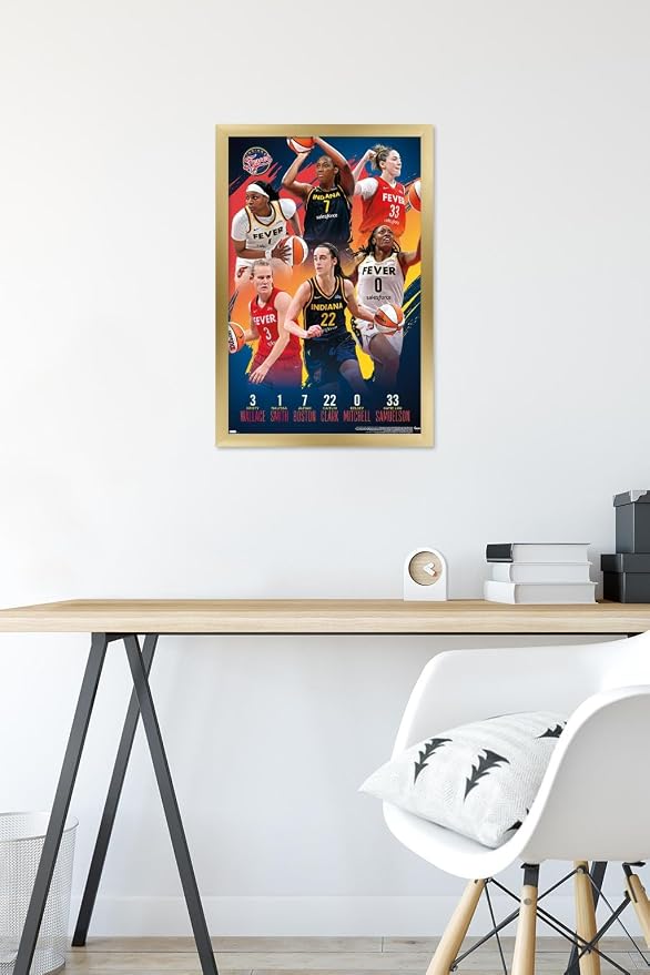 Trends International WNBA Indiana Fever -Team 24 Wall Poster, 22.4L x 14.7W, Gold Framed Version