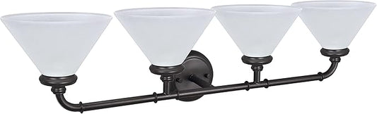 Aspen Creative 62148, Four Metal Bathroom Light Fixture, 6-1/2" Wide, Transitional Design in Oil Rubbed Bronze with Frosted Glass Shade Vanity Wall