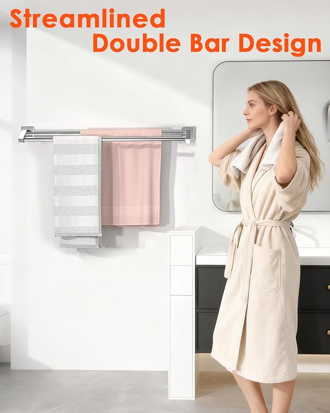 Alise Double Bath Towel Bar, 32" Towel Racks for Bathroom, Polished Chrome | SUS304 Stainless Steel Bathroom Towel Holder, Quick Drying Towel Hanger Towel Rod Wall Mounted