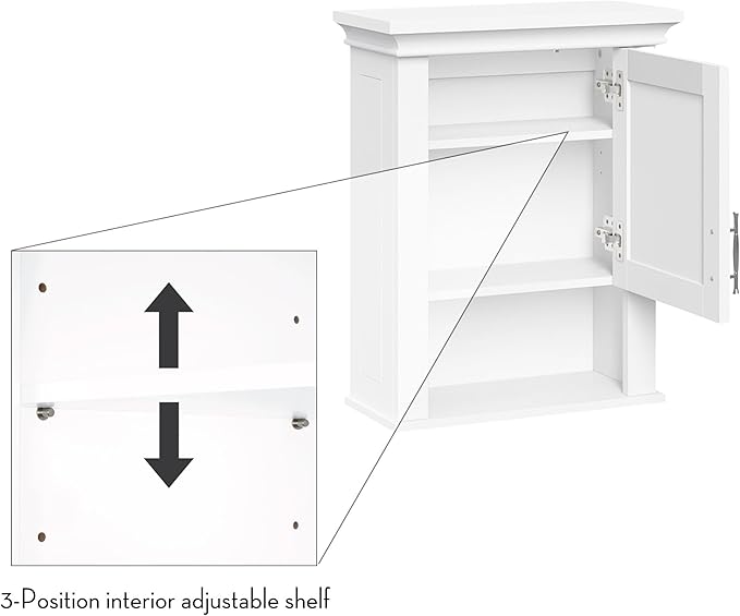 RiverRidge Somerset Single Door Wall Cabinet - Bathroom Medicine Cabinet with Inset Door, Coved Top Shelf, 2 Interior Shelves & Open Display Shelf – Elegant Bathroom Cabinet for Expanded Storage