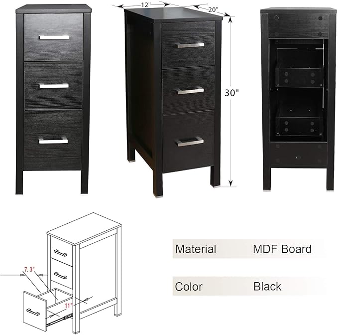 eclife 72" Modern Bathroom Vanity Sink Combo Freestanding Cabinet with Small Side Cabinet, White Rectangle Ceramic Vessel Sink, Water Save Faucet, Drain (Black+T03)