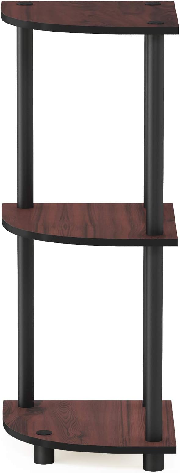 Furinno Turn-N-Tube Toolless Assembly 3-Tier Corner Shelf, Brown Corner Book Shelf, Open Shelves Bookshelf, for Organization and Storage, Living Room, Home Office, Bedroom, Cherry Oak