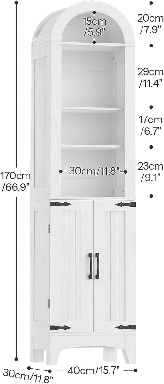 HOOBRO 67" Tall Narrow Bathroom Storage Cabinet, Arched Freestanding Floor Cabinet with 3 Adjustable Shelves and 2 Doors for Small Space, Space Saving Organizer for Bathroom, Living Room, White