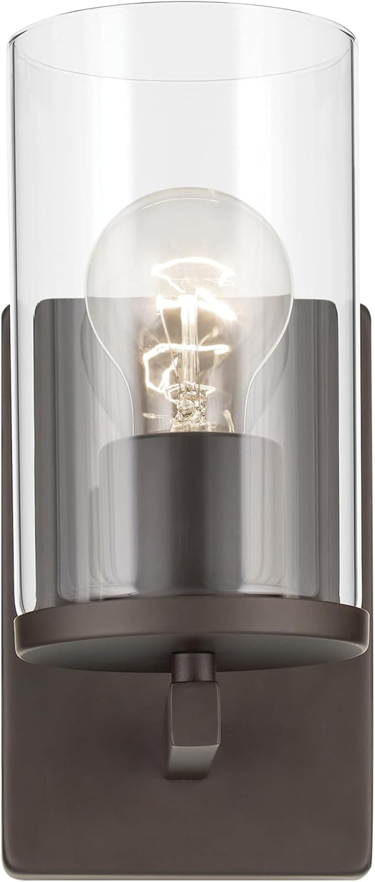 Crosby 4.5" 1-Light Wall Sconce with Clear Glass in Olde Bronze, for Bathroom, Powder Room, Hallway, Kitchen, Bedroom, Fireplace, (4.5" x 9.25"), 45495OZCLR