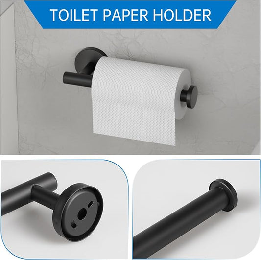 Matte Black Bathroom Hardware Set, 5 Pieces Bathroom Accessories Set,Stainless Steel 16 Inch Bath Towel Bar Set Wall Mounted,Robe Towel Hooks, Toilet Paper Holder,Towel Racks for Bathroom SP-60008-N