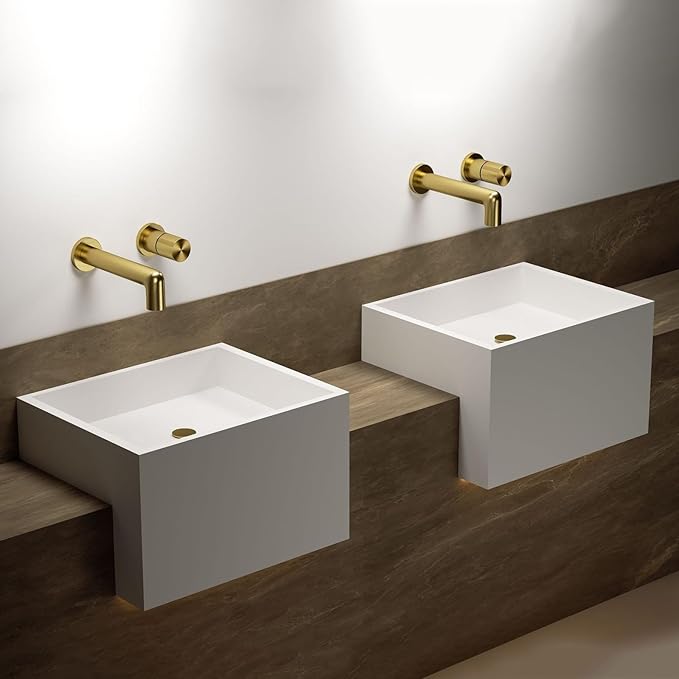 BiaoTeng Concealed Faucets for Bathroom Sinks Single Handle 2 Functions Hot and Cold Bathroom Vanity for Wall Mount Faucet Single Handle Brass Brushed Gold