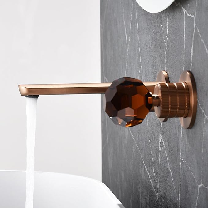 BiaoTeng Concealed Wall Mounted Faucet Bathroom Brass Hot and Cold Bathroom Vanity for Wall Mounted Faucet Brushed Rose Gold
