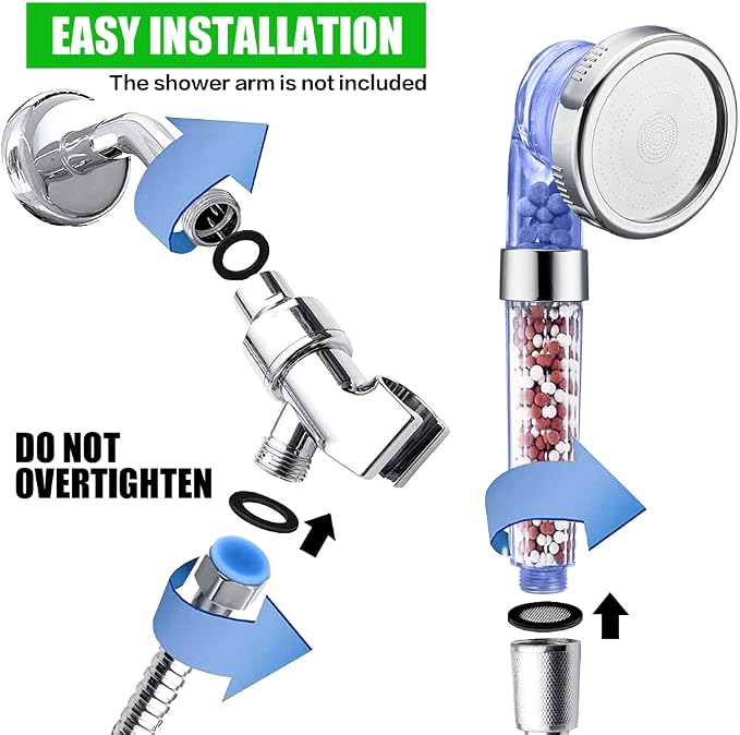 Nosame Shower Head with Hose Holder, Filter Filtration High Pressure | Filter Filtration High Pressure Water Saving 3 Mode Function Spray Handheld Showerheads 1.6 GPM for Dry Hair & Skin SPA